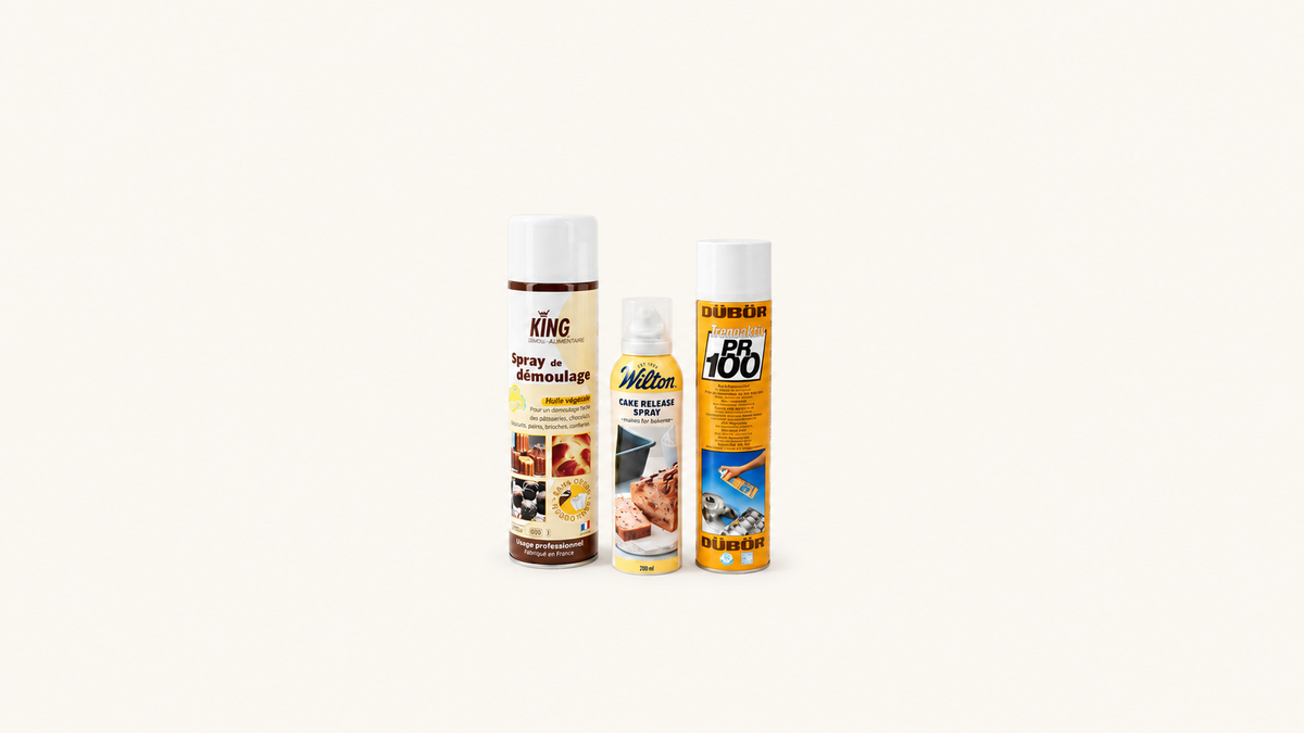 Spray de Graissage — sélection sur fond crème uni Patissland