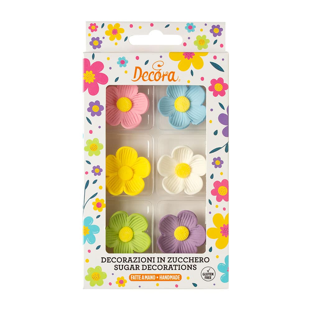 Six grandes fleurs assorties en sucre Decora coloris variés