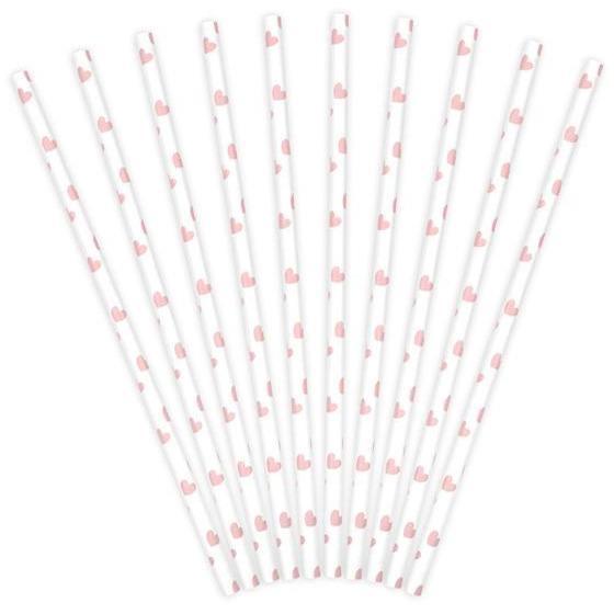 10 Pailles Cartonnées Coeur Rose