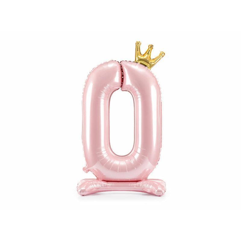 Rosa Zahlenballon mit Ständer und Krone – XXL 84 cm – Patissland