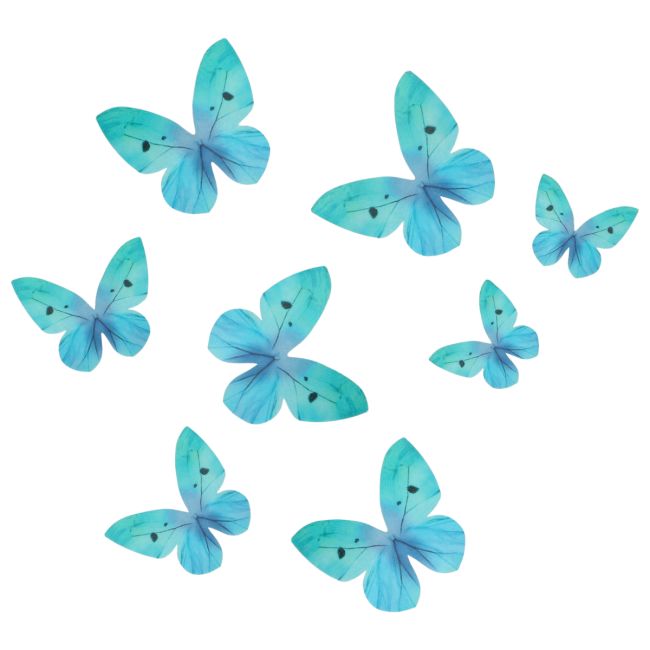 Set/8 Décorations en Papier Comestibles Papillons - Bleu Ombré